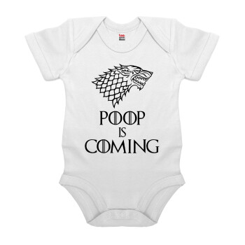 POOP Is Coming, Βρεφικό φορμάκι μωρού, 0-24 μηνών, ΛΕΥΚΟ, 100% Organic Cotton, κοντομάνικο