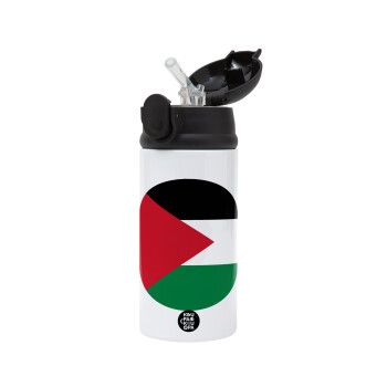 Palestine Flag, Children's hot water bottle, stainless steel, with safety straw, Black (360ml) BPA-FREE