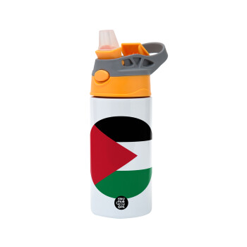 Palestine Flag, Children's hot water bottle, stainless steel, with safety straw, Orange/Grey (360ml) BPA-FREE