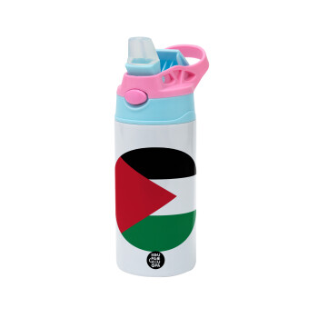 Palestine Flag, Children's hot water bottle, stainless steel, with safety straw, Pink/BlueCiel (360ml) BPA FREE