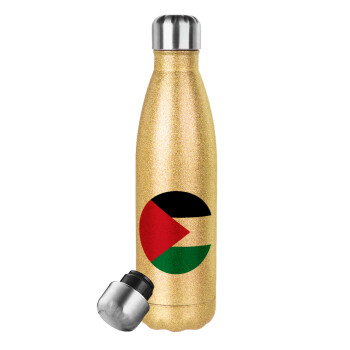 Palestine Flag, Glitter gold stainless steel thermos bottle, double-walled, 500ml