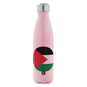 Palestine Flag, Metal mug thermos Pink Iridiscent (Stainless steel), double wall, 500ml