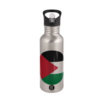 Palestine Flag, Water bottle Silver with straw, stainless steel 600ml