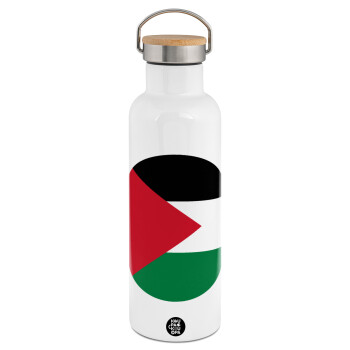 Palestine Flag, Stainless steel White with wooden lid (bamboo), double wall, 750ml