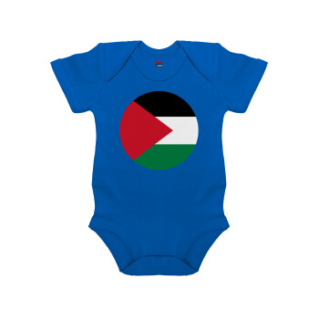 Palestine Flag, Βρεφικό φορμάκι μωρού, Μπλε Κοβαλτίου, 100% Organic Cotton, κοντομάνικο