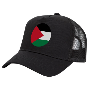 Palestine Flag, Trucker Hat with Mesh, Black, (COTTON, KIDS, UNISEX, ONE SIZE)