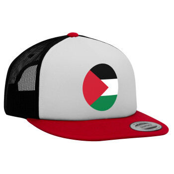 Palestine Flag, Adult Foam Flat Snapback with Mesh Red-White-Black (POLYESTER, ADULT, UNISEX, ONE SIZE)