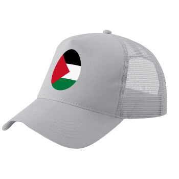 Palestine Flag, Adult Structured Trucker Hat, with Mesh, GRAY (100% COTTON, ADULT, UNISEX, ONE SIZE)