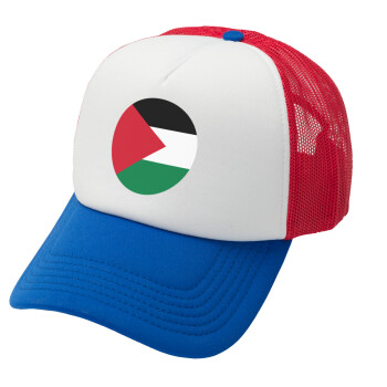 Palestine Flag, Adult Soft Trucker Hat with Red/Blue/White Mesh (POLYESTER, ADULT, UNISEX, ONE SIZE)