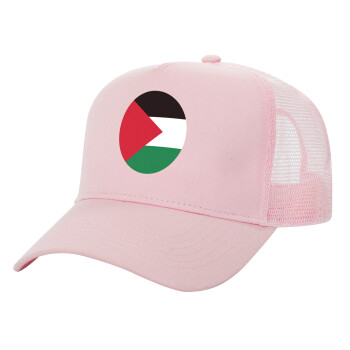 Palestine Flag, Adult Structured Trucker Hat, with Mesh, PINK (100% COTTON, ADULT, UNISEX, ONE SIZE)