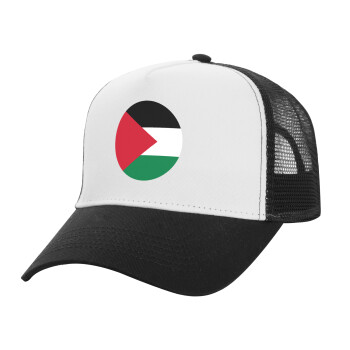 Palestine Flag, Adult Structured Trucker Hat, with Mesh, WHITE/BLACK (100% COTTON, ADULT, UNISEX, ONE SIZE)