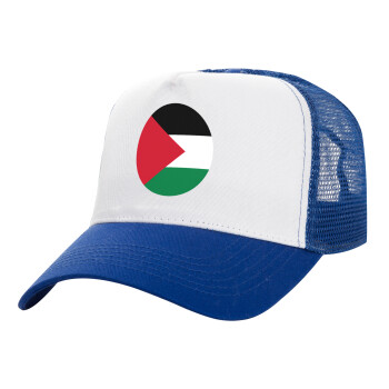 Palestine Flag, Adult Structured Trucker Hat, with Mesh, WHITE/BLUE (100% COTTON, ADULT, UNISEX, ONE SIZE)