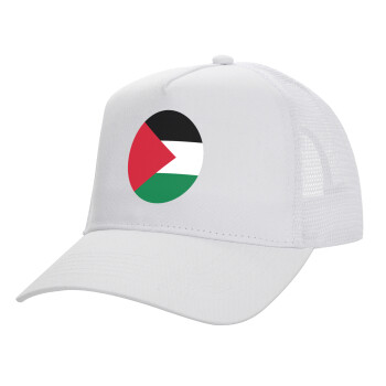 Palestine Flag, Structured Trucker Adult Hat, with Mesh, WHITE (100% COTTON, ADULT, UNISEX, ONE SIZE)