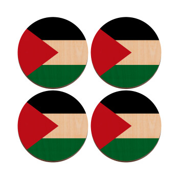 Palestine Flag, ΣΕΤ x4 Σουβέρ ξύλινα στρογγυλά plywood (9cm)