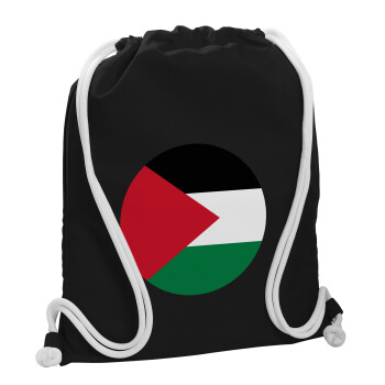 Palestine Flag, Backpack pouch GYMBAG Black, with pocket (40x48cm) & thick white cords