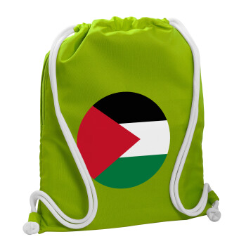 Palestine Flag, Backpack bag GYMBAG LIME GREEN, with pocket (40x48cm) & thick cords