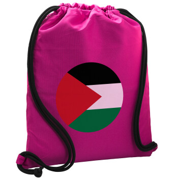 Palestine Flag, Backpack pouch GYMBAG Fuchsia, with pocket (40x48cm) & thick cords