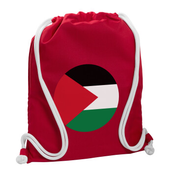 Palestine Flag, Backpack pouch GYMBAG Red, with pocket (40x48cm) & thick cords