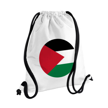 Σημαία Παλαιστίνης, Τσάντα πλάτης πουγκί GYMBAG λευκή, με τσέπη (40x48cm) & χονδρά κορδόνια
