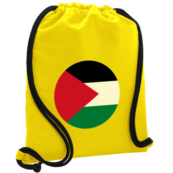 Palestine Flag, Backpack pouch GYMBAG Yellow, with pocket (40x48cm) & thick cords