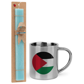 Palestine Flag, Easter Set, metallic thermal cup (300ml) & aromatic flat Easter candle (30cm) (TURQUOISE)