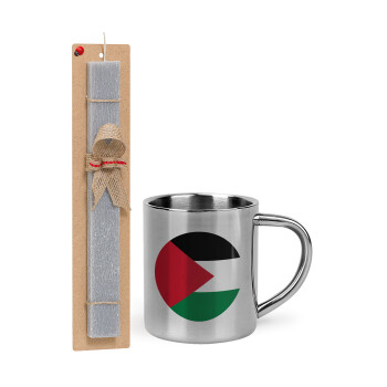 Σημαία Παλαιστίνης, Πασχαλινό Σετ, μεταλλική κούπα θερμό (300ml) & πασχαλινή λαμπάδα αρωματική πλακέ (30cm) (ΓΚΡΙ)