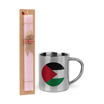 Palestine Flag, Easter Set, metallic thermal cup (300ml) & aromatic flat Easter candle (30cm) (PINK)