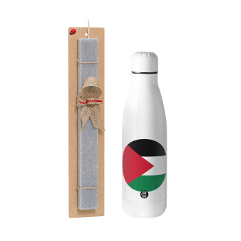 Palestine Flag, Easter Set, metallic stainless thermos bottle (500ml) & scented flat Easter candle (30cm) (GRAY)