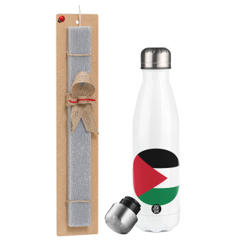 Palestine Flag, Easter candle, metallic white thermos bottle (500ml) & aromatic flat candle (30cm) (GRAY)