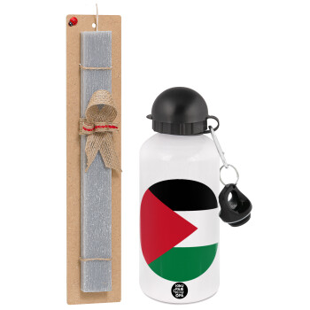 Palestine Flag, Easter Set, metallic aluminum water bottle (500ml) & aromatic flat Easter candle (30cm) (GRAY)