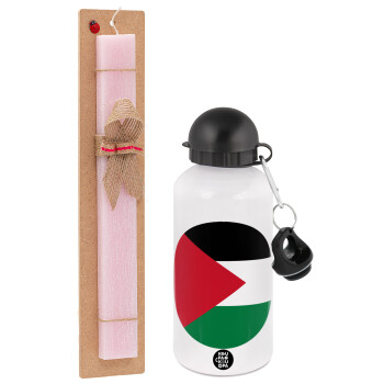 Palestine Flag, Easter Set, metallic aluminum bottle (500ml) & aromatic flat Easter candle (30cm) (PINK)