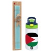 Easter Set, Children's thermal stainless steel bottle with safety straw, green/blue (350ml) & aromatic flat Easter candle (30cm) (TURQUOISE)