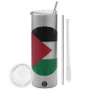 Eco friendly stainless steel Silver tumbler 600ml, with metal straw & cleaning brush