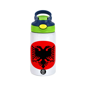 Σημαία Αλβανίας, Παιδικό παγούρι θερμό, ανοξείδωτο, με καλαμάκι ασφαλείας, πράσινο/μπλε (350ml)
