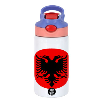 Albanian Flag, Children's hot water bottle, stainless steel, with safety straw, pink/purple (350ml)