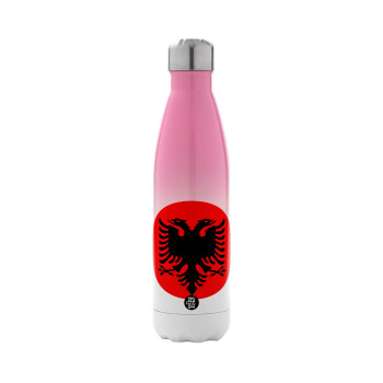 Albanian Flag, Metal mug thermos Pink/White (Stainless steel), double wall, 500ml