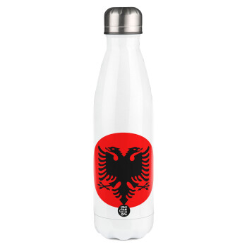 Σημαία Αλβανίας, Μεταλλικό παγούρι θερμός Λευκό (Stainless steel), διπλού τοιχώματος, 500ml