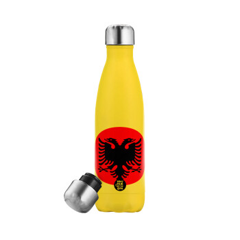 Albanian Flag, Yellow Stainless Steel Metallic Thermos, double-walled, 500ml