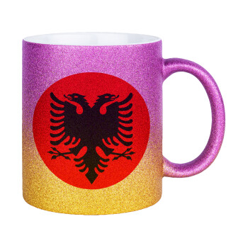 Albanian Flag, Κούπα Χρυσή/Ροζ Glitter, κεραμική, 330ml