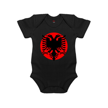 Albanian Flag, Βρεφικό φορμάκι μωρού, 0-18 μηνών, ΜΑΥΡΟ, 100% Organic Cotton, κοντομάνικο