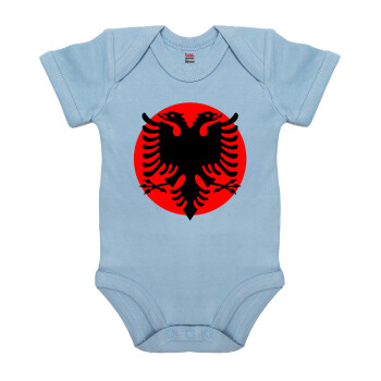 Albanian Flag, Βρεφικό φορμάκι μωρού, 0-18 μηνών, Μπλε, 100% Organic Cotton, κοντομάνικο