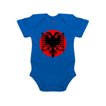 Albanian Flag, Βρεφικό φορμάκι μωρού, Μπλε Κοβαλτίου, 100% Organic Cotton, κοντομάνικο