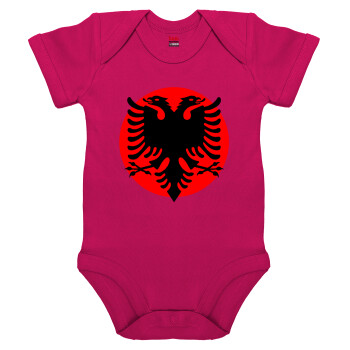 Albanian Flag, Βρεφικό φορμάκι μωρού, 0-18 μηνών, ΡΟΖ, 100% Organic Cotton, κοντομάνικο