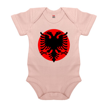 Albanian Flag, Βρεφικό φορμάκι μωρού, 0-18 μηνών, ΡΟΖ POWDER, 100% Organic Cotton, κοντομάνικο