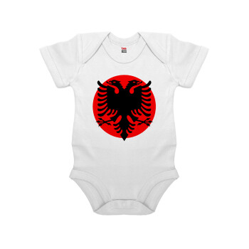 Albanian Flag, Βρεφικό φορμάκι μωρού, 0-24 μηνών, ΛΕΥΚΟ, 100% Organic Cotton, κοντομάνικο