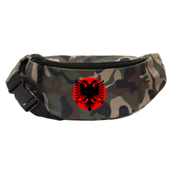 Albanian Flag, Unisex waist bag (banana) in Jungle camouflage color with 2 pockets