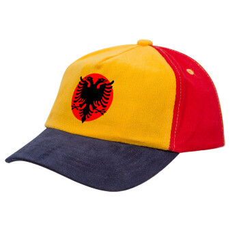 Σημαία Αλβανίας, Καπέλο παιδικό Baseball, 100% Βαμβακερό Drill, Κίτρινο/Μπλε/Κόκκινο (ΒΑΜΒΑΚΕΡΟ, ΠΑΙΔΙΚΟ, ONE SIZE)