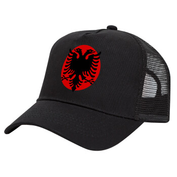 Albanian Flag, Trucker Hat with Mesh, Black, (COTTON, KIDS, UNISEX, ONE SIZE)