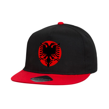 Σημαία Αλβανίας, Καπέλο παιδικό Flat Snapback, Μαύρο/Κόκκινο (100% ΒΑΜΒΑΚΕΡΟ, ΠΑΙΔΙΚΟ, UNISEX, ONE SIZE)