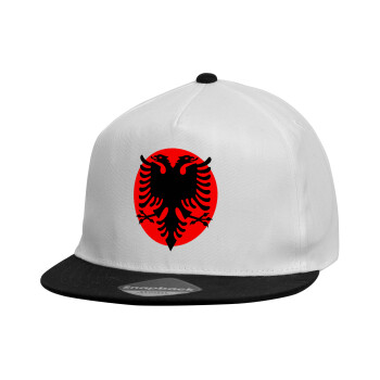 Σημαία Αλβανίας, Καπέλο παιδικό Flat Snapback, Λευκό (100% ΒΑΜΒΑΚΕΡΟ, ΠΑΙΔΙΚΟ, UNISEX, ONE SIZE)